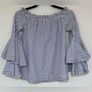 Caroline Constas Blue and White Striped Off the Shoulder Blouse Size XS